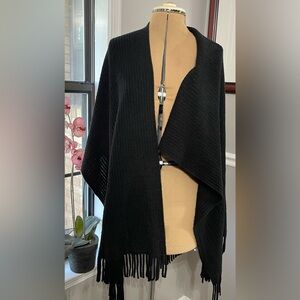 LOFT Black Open Front Shawl with Fringe